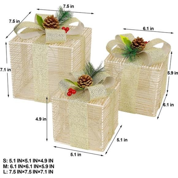 Christmas Lighted Boxes, Set of 3 60 LED Light Up Decor Outdoor, Light Up - Picture 7 of 7